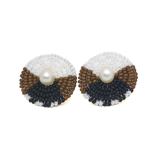 Cheyanne Symone and Natani Notah Collaborative Little Mocha Beaded Earrings- Glass Seed Beads and Freshwater Pearl Center