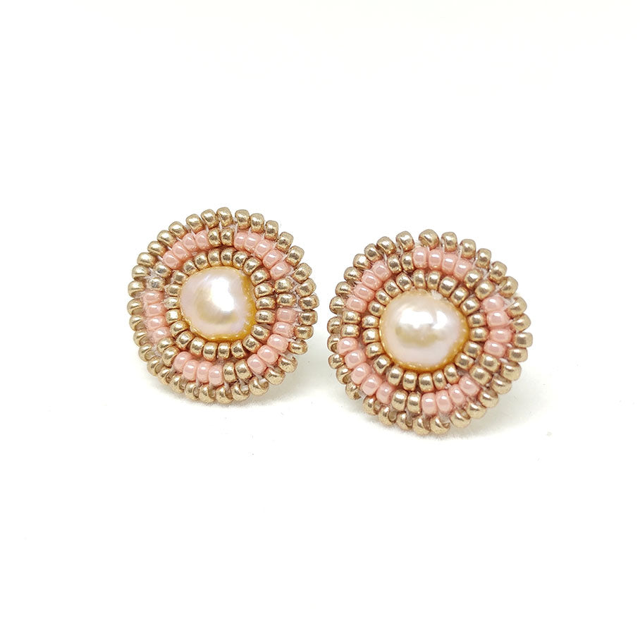 Salmon Classic Freshwater Pearl Stud Earrings