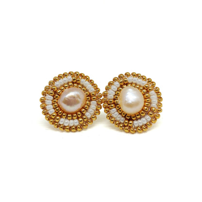 Cheyanne Symone's Ivory Freshwater Pearl Stud Beaded Earrings- Yellow Gold