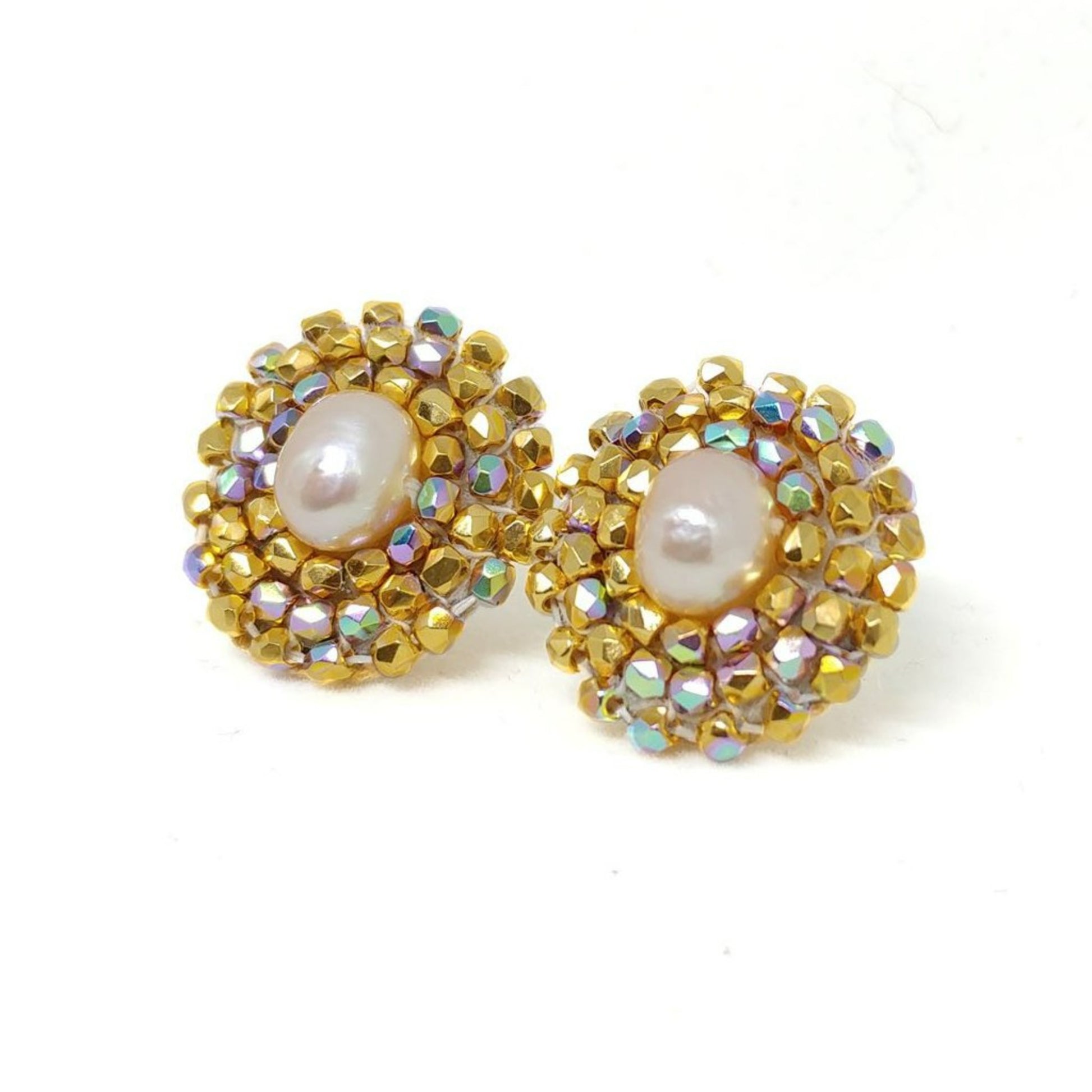Cheyanne Symone 24 Karat Gold Plated Iridescent Freshwater Pearl Beaded Earrings 
