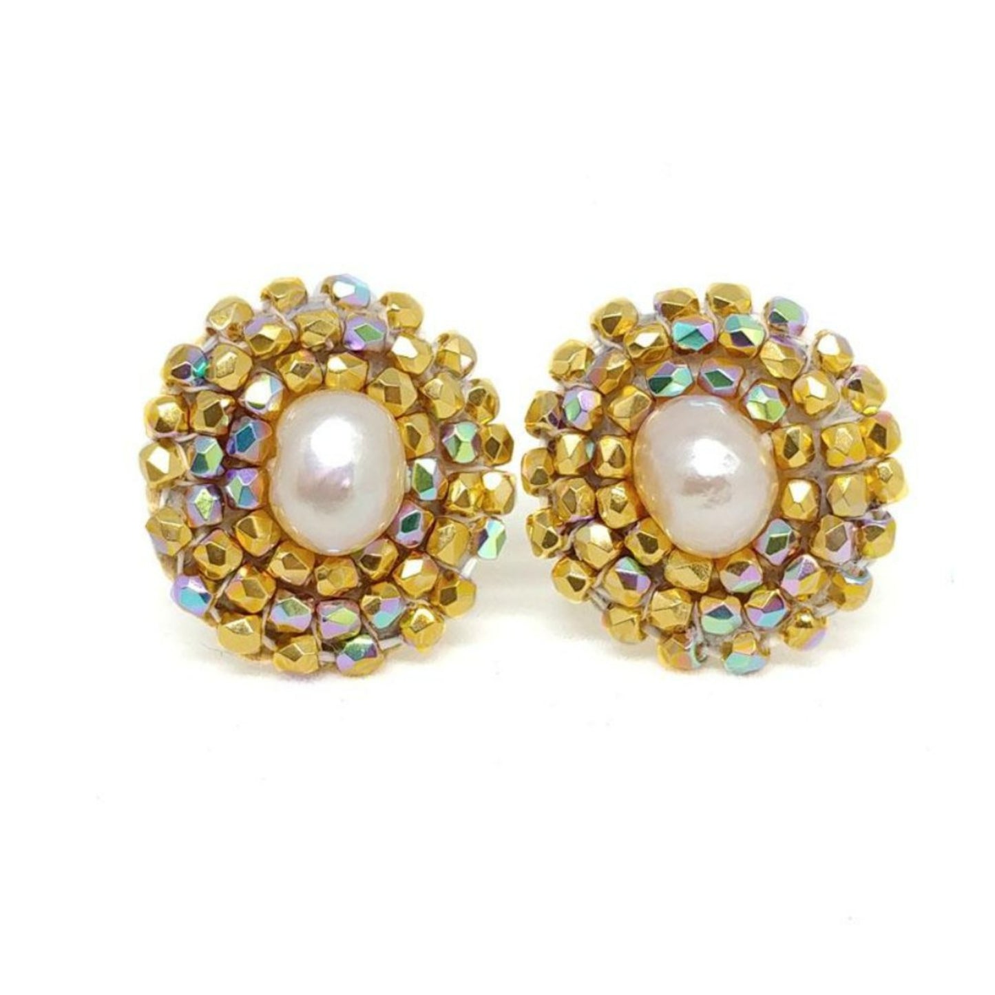 Cheyanne Symone 24 Karat Gold Plated Iridescent Freshwater Pearl Beaded Earrings 
