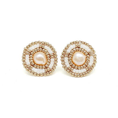 Cheyanne Symone's Ivory Freshwater Pearl Stud Beaded Earrings- Champagne Gold