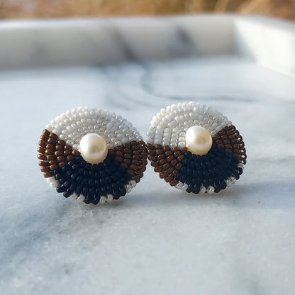 Cheyanne Symone and Natani Notah Collaborative Little Mocha Beaded Earrings- Glass Seed Beads and Freshwater Pearl Center