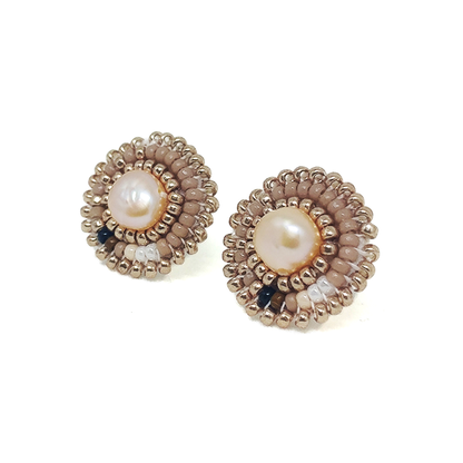 Cheyanne Symone’s Mauve Classic Freshwater Pearl Stud Earrings- Glass Seed Beads Around a Freshwater Pearl Center