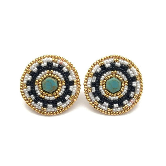 Cheyanne Symone Adeline Earrings | Glass Seed Beads Beaded Around a Glass Bead Center